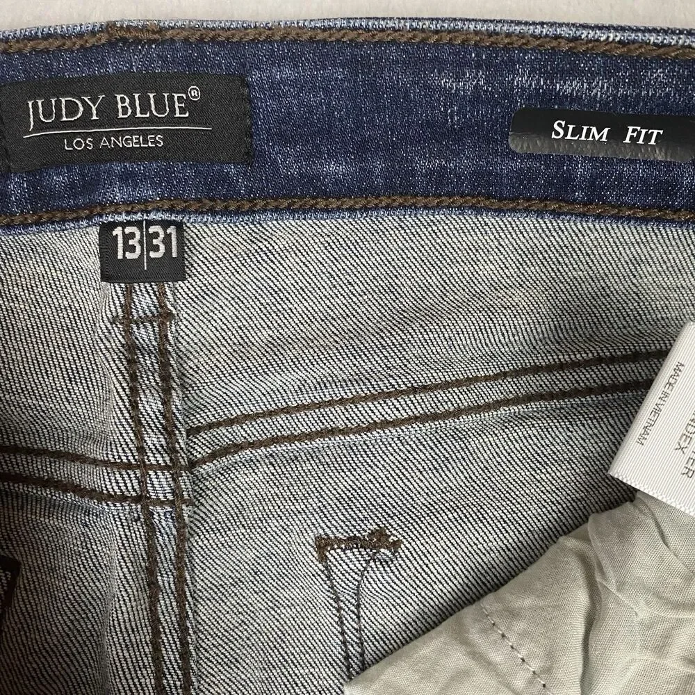 Judy Blue 82428 Slim Fit Cuffed Jeans Womens 13/31 Stretch Blue Dark Wash Denim